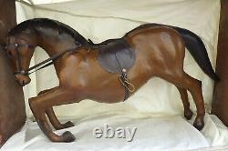 Vintage Leather Horse Statue Brown Large Horse With Glass Eyes Egyptian Handmade