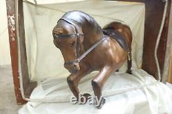 Vintage Leather Horse Statue Brown Large Horse With Glass Eyes Egyptian Handmade