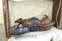 Vintage Leather Horse Statue Brown Large Horse With Glass Eyes Egyptian Handmade