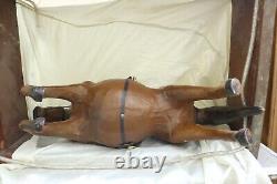 Vintage Leather Horse Statue Brown Large Horse With Glass Eyes Egyptian Handmade