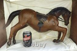 Vintage Leather Horse Statue Brown Large Horse With Glass Eyes Egyptian Handmade