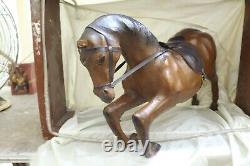 Vintage Leather Horse Statue Brown Large Horse With Glass Eyes Egyptian Handmade