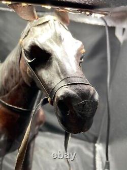 Vintage Leather Horse Statue glass eyes, realistic great piece