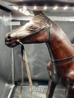 Vintage Leather Horse Statue glass eyes, realistic great piece