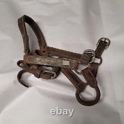 Vintage Leather Horse Tack Bridle Silver Accent Tag Aledo Bar Queen Western