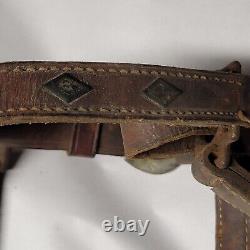 Vintage Leather Horse Tack Bridle Silver Accent Tag Aledo Bar Queen Western