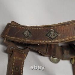 Vintage Leather Horse Tack Bridle Silver Accent Tag Aledo Bar Queen Western