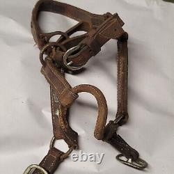 Vintage Leather Horse Tack Bridle Silver Accent Tag Aledo Bar Queen Western