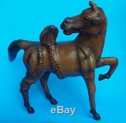 Vintage Leather Horse with Cobra Snake with Glass Eyes