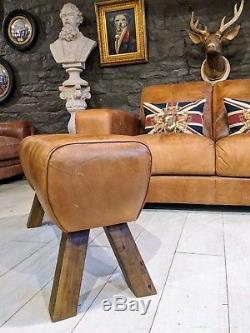 Vintage Leather John Lewis Pommel Horse Seat/Table Tan Brown courier av