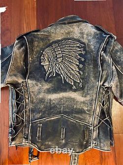 Vintage Leather Motorcycle Jacket IRON HORSE Angry Native American Design