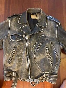 Vintage Leather Motorcycle Jacket IRON HORSE Angry Native American Design