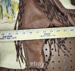 Vintage Leather Navajo Painted Horse Fringe Jacket Top Coat Western Cowgirl SZ M