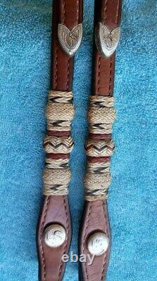 Vintage Leather Rawhide Buttons Sterling Overlay Buckles Horse Show Headstall