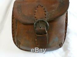 Vintage Leather Saddle Bag Motorcycle/Horse Hand Tooled Well Made Durable &Thick
