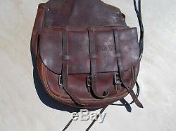 Vintage Leather Saddle Bags Triple Strap Horse Packing Pack