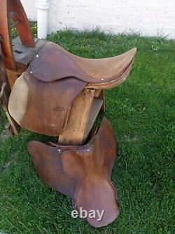 Vintage Leather Saddle Lot Western Equestrian English Decor Horse Brown Unique