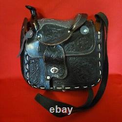 Vintage Leather Shoulder Bag Horse Saddle Tooled Western Handbag