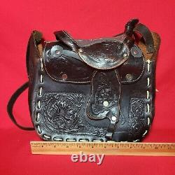 Vintage Leather Shoulder Bag Horse Saddle Tooled Western Handbag