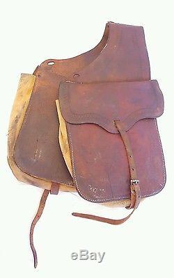 Vintage Leather Stitched Saddle Side Pocket Bags Horse Riding