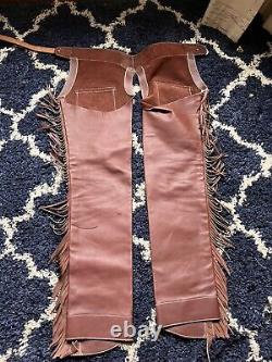 Vintage Leather Western Cowboy Horse Riding Chaps with Fringe Leather Size Small