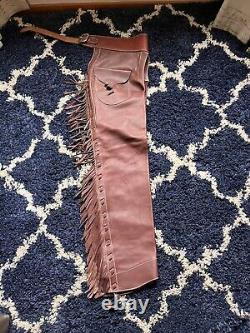 Vintage Leather Western Cowboy Horse Riding Chaps with Fringe Leather Size Small