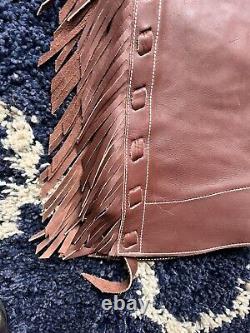 Vintage Leather Western Cowboy Horse Riding Chaps with Fringe Leather Size Small