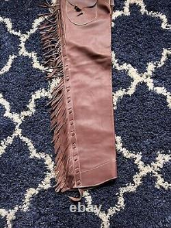 Vintage Leather Western Cowboy Horse Riding Chaps with Fringe Leather Size Small