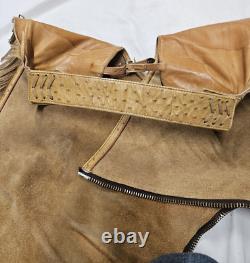 Vintage Leather Western Cowboy Horse Riding Chaps with Fringe Leather Size Small