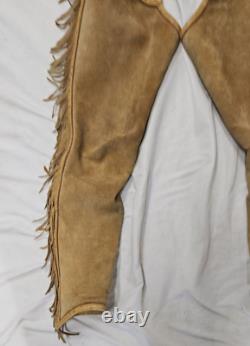Vintage Leather Western Cowboy Horse Riding Chaps with Fringe Leather Size Small