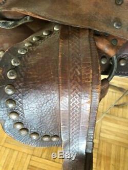 Vintage Leather Western Pony Horse Saddle Wooden Stirrups Youth Sized Kid 12
