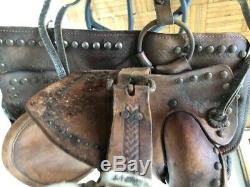 Vintage Leather Western Pony Horse Saddle Wooden Stirrups Youth Sized Kid 12