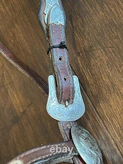 Vintage Leather With Engraved Alpaca Ornamentation Adjustable Horse Show Halter