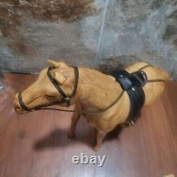 Vintage Leather Wrapped Horse Equine Statue Figurine Home Decor