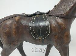 Vintage Leather Wrapped Horse Statue 12 Hand Carved Wood Figure with Glass Eyes