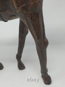 Vintage Leather Wrapped Horse Statue 12 Hand Carved Wood Figure with Glass Eyes