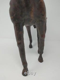 Vintage Leather Wrapped Horse Statue 12 Hand Carved Wood Figure with Glass Eyes