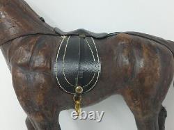 Vintage Leather Wrapped Horse Statue 12 Hand Carved Wood Figure with Glass Eyes