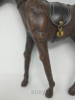 Vintage Leather Wrapped Horse Statue 12 Hand Carved Wood Figure with Glass Eyes