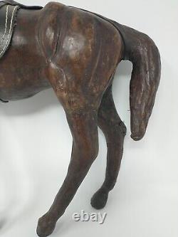 Vintage Leather Wrapped Horse Statue 12 Hand Carved Wood Figure with Glass Eyes