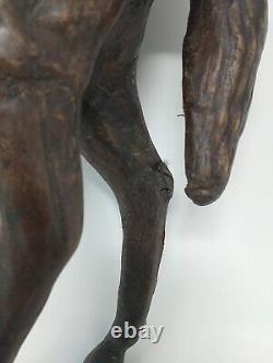 Vintage Leather Wrapped Horse Statue 12 Hand Carved Wood Figure with Glass Eyes