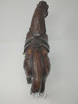 Vintage Leather Wrapped Horse Statue 12 Hand Carved Wood Figure with Glass Eyes