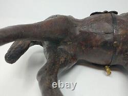 Vintage Leather Wrapped Horse Statue 12 Hand Carved Wood Figure with Glass Eyes