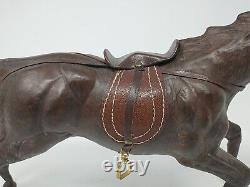 Vintage Leather Wrapped Horse Statue 16 Hand Carved Wood Figure with Glass Eyes