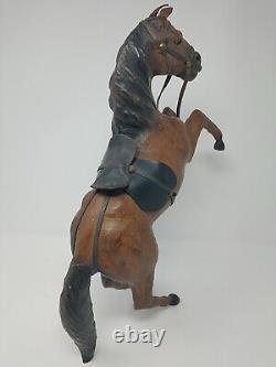 Vintage Leather Wrapped Horse Statue Hand Carved Wood Figure Green Glass Eyes