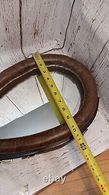 Vintage Leather and Brass Horse Collar Wall Mirror Decor