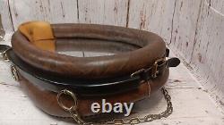 Vintage Leather and Brass Horse Collar Wall Mirror Decor