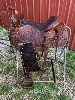 Vintage Leather stitched Western Horse Saddle w Tooling #030 Orrville