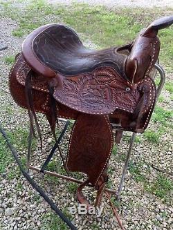 Vintage Leather stitched Western Horse Saddle w Tooling #030 Orrville