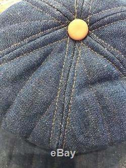 Vintage Levi Leather Horse Patch Orange Stitched Denim Hat Size Way Med/Large